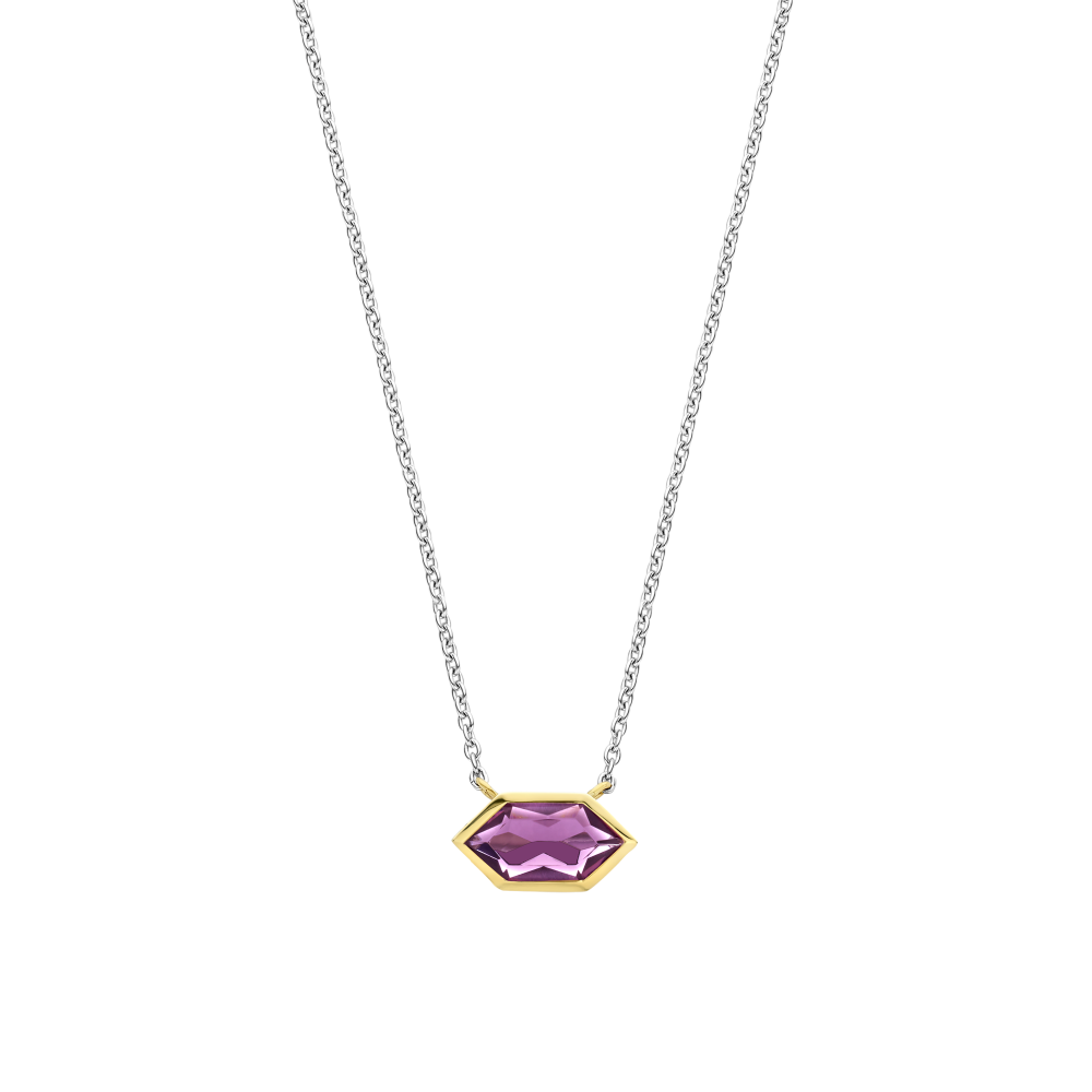 ti-sento-milano-34041pu-42-ketting-met-amethist-en-hanger-in-bicolor-zilver-en-plating-lengte-42-cm