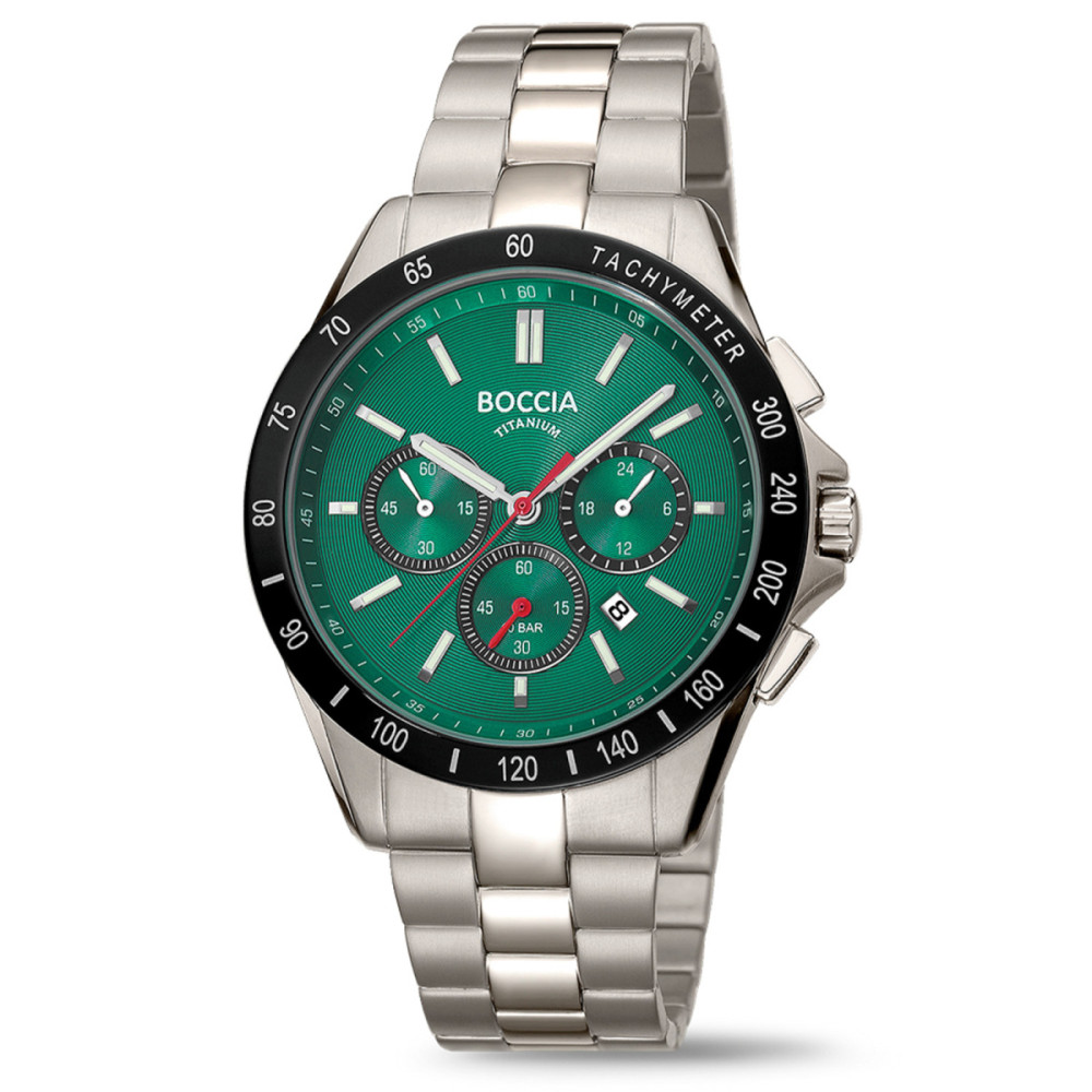 boccia-titanium-3733-02-horloge-heren-zilverkleurig-groen-chronograaf-en-datum-42-mm