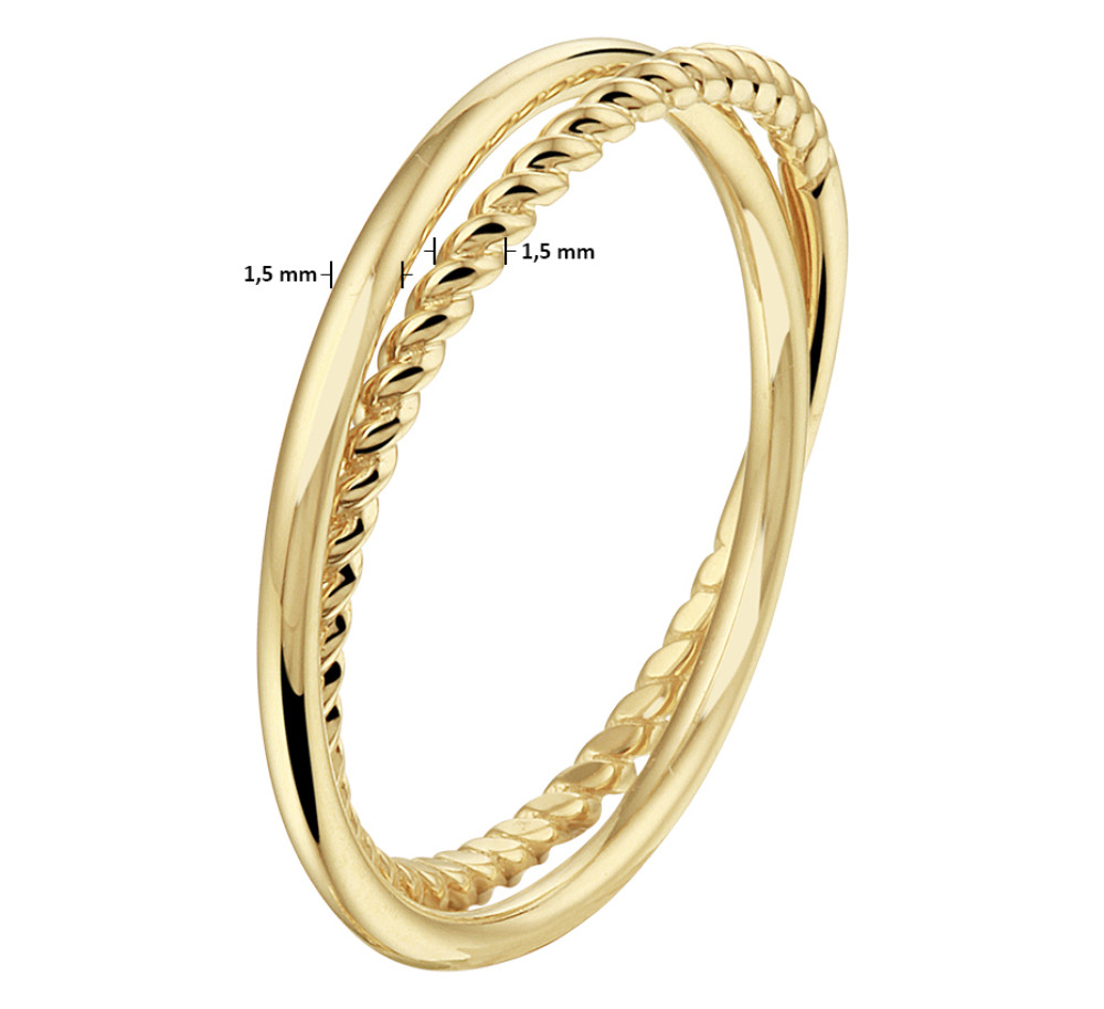 14-karaat-gouden-crossover-ring-met-gladde-en-gedraaide-banen