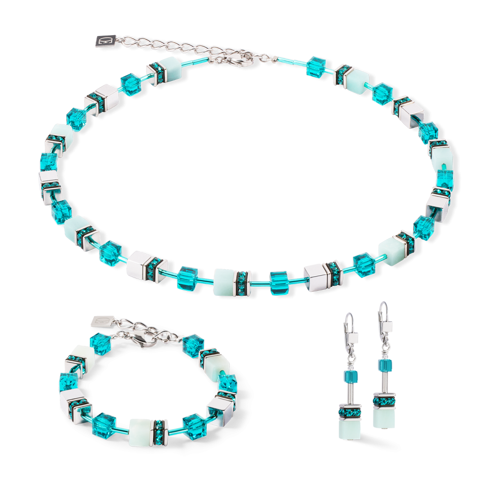 coeur-de-lion-4010-10-0548-geocube-ketting-iconic-precios-blauw-mintgroen-en-zilverkleurig-lengte-42-48-cm