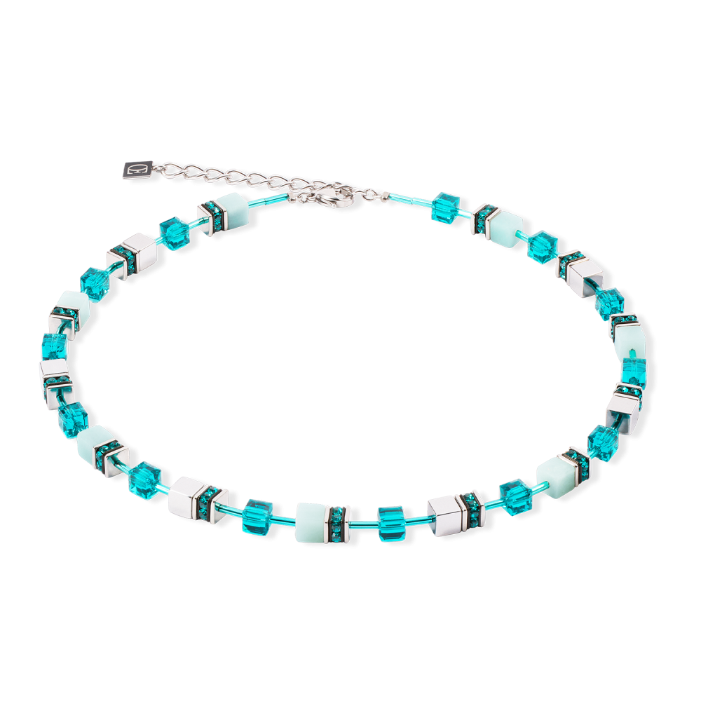 coeur-de-lion-4010-10-0548-geocube-ketting-iconic-precios-blauw-mintgroen-en-zilverkleurig-lengte-42-48-cm