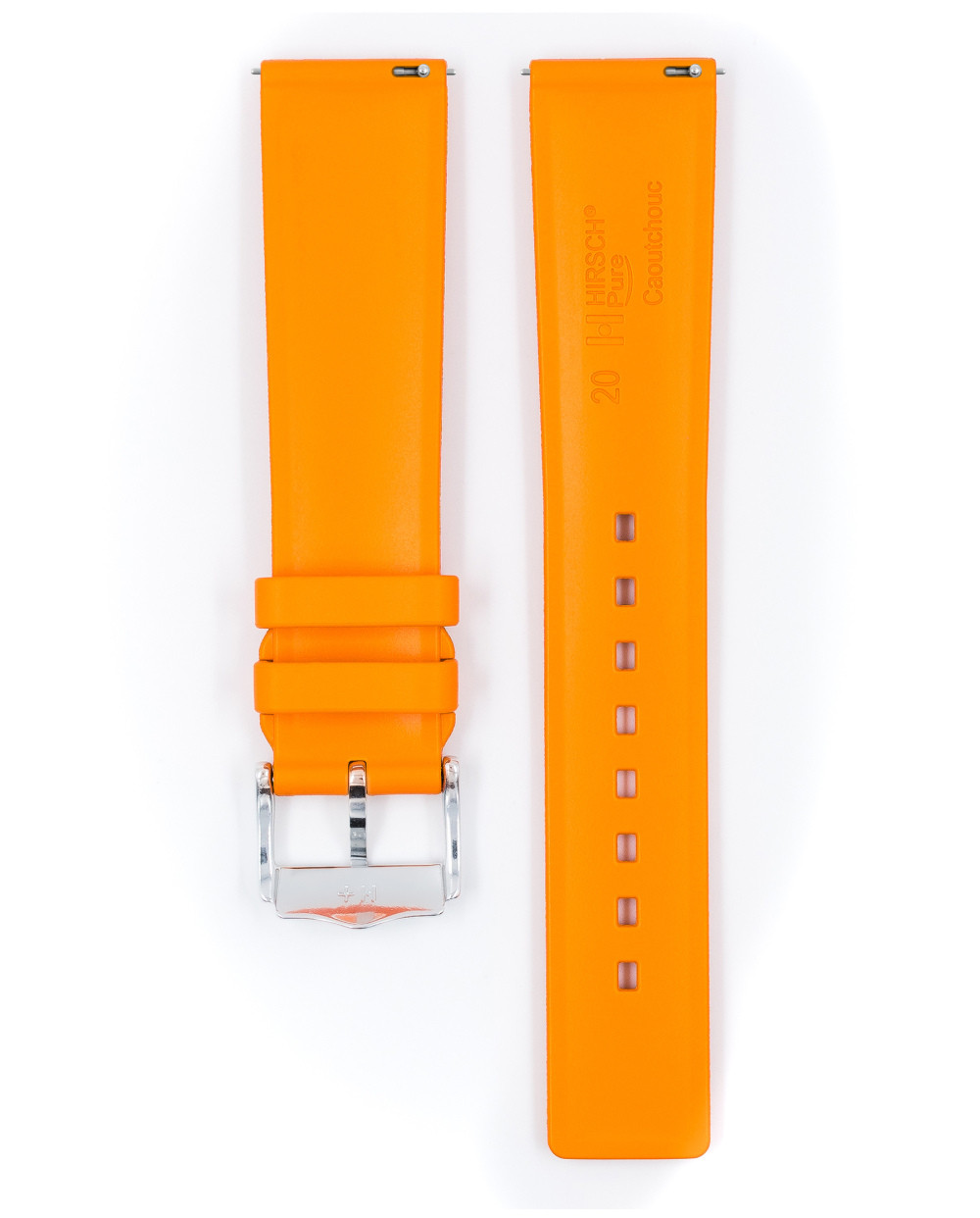 hirsch-pure-40538876-2-rubberen-horlogebandje-oranje-zilverkleurig-breedte-20-22-mm