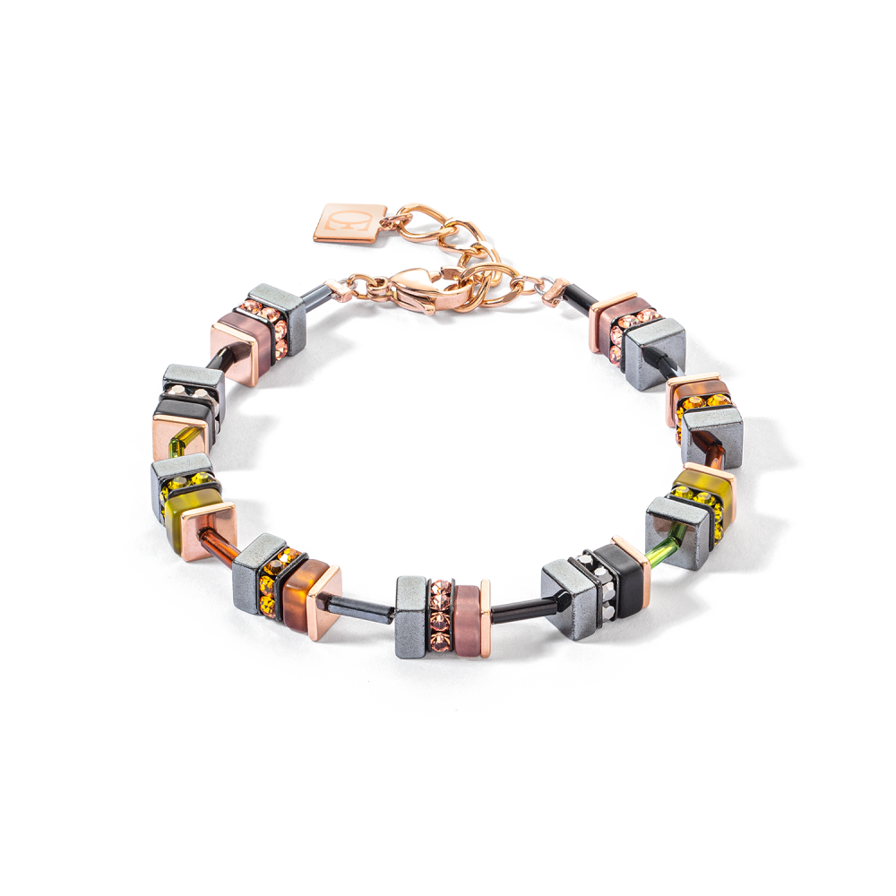 coeur-de-lion-4412-30-0911-classic-elements-rosegoudkleurige-schakelarmband-met-kubusvormige-schakels-en-herfstkleurige-stenen