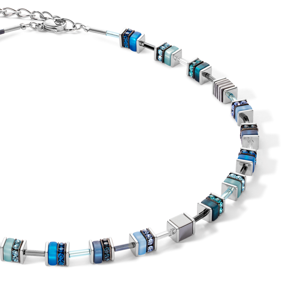 coeur-de-lion-geocube-4509-10-0700-blauwe-ketting-met-hematiet-en-strass-lengte-verstelbaar