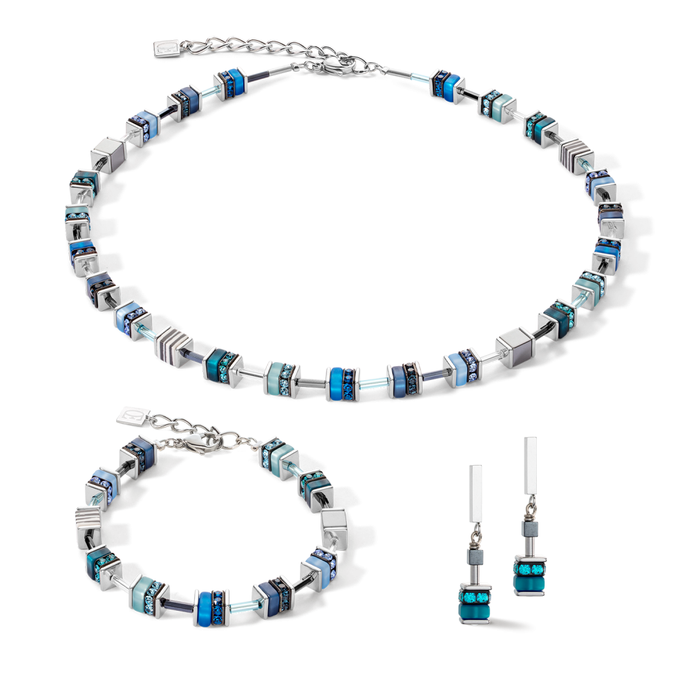 coeur-de-lion-geocube-4509-10-0700-blauwe-ketting-met-hematiet-en-strass-lengte-verstelbaar