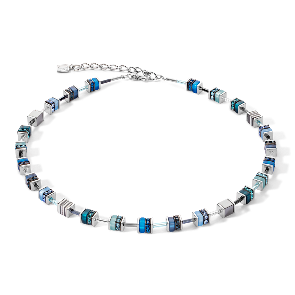coeur-de-lion-geocube-4509-10-0700-blauwe-ketting-met-hematiet-en-strass-lengte-verstelbaar