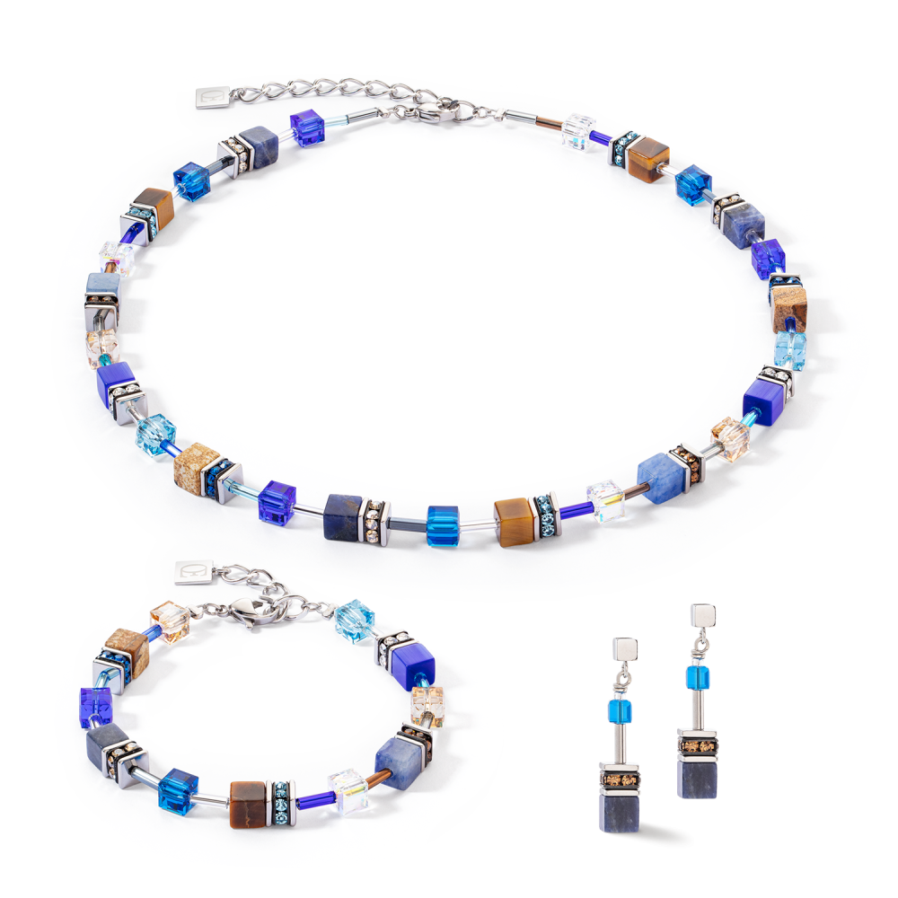 coeur-de-lion-geocube-4905-10-0711-iconic-ketting-met-blauwe-en-bruine-stenen-lengte-verstelbaar-42-48-cm