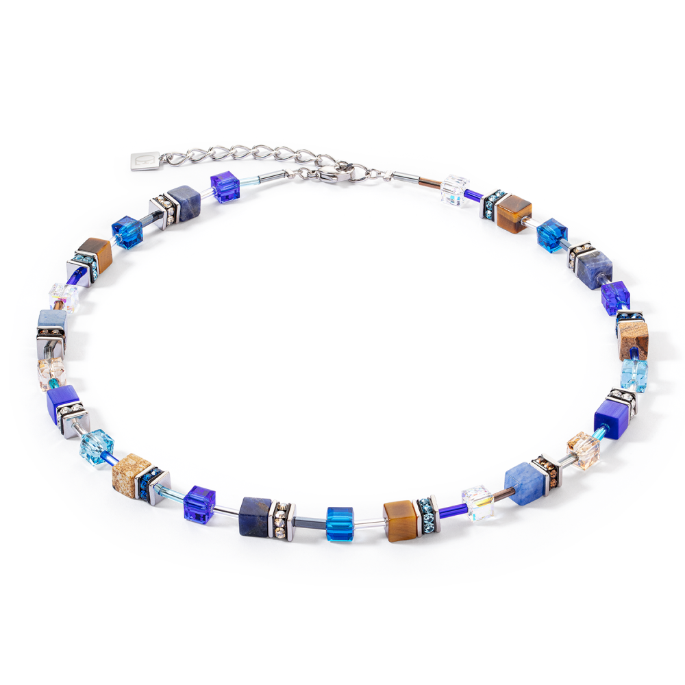 coeur-de-lion-geocube-4905-10-0711-iconic-ketting-met-blauwe-en-bruine-stenen-lengte-verstelbaar-42-48-cm