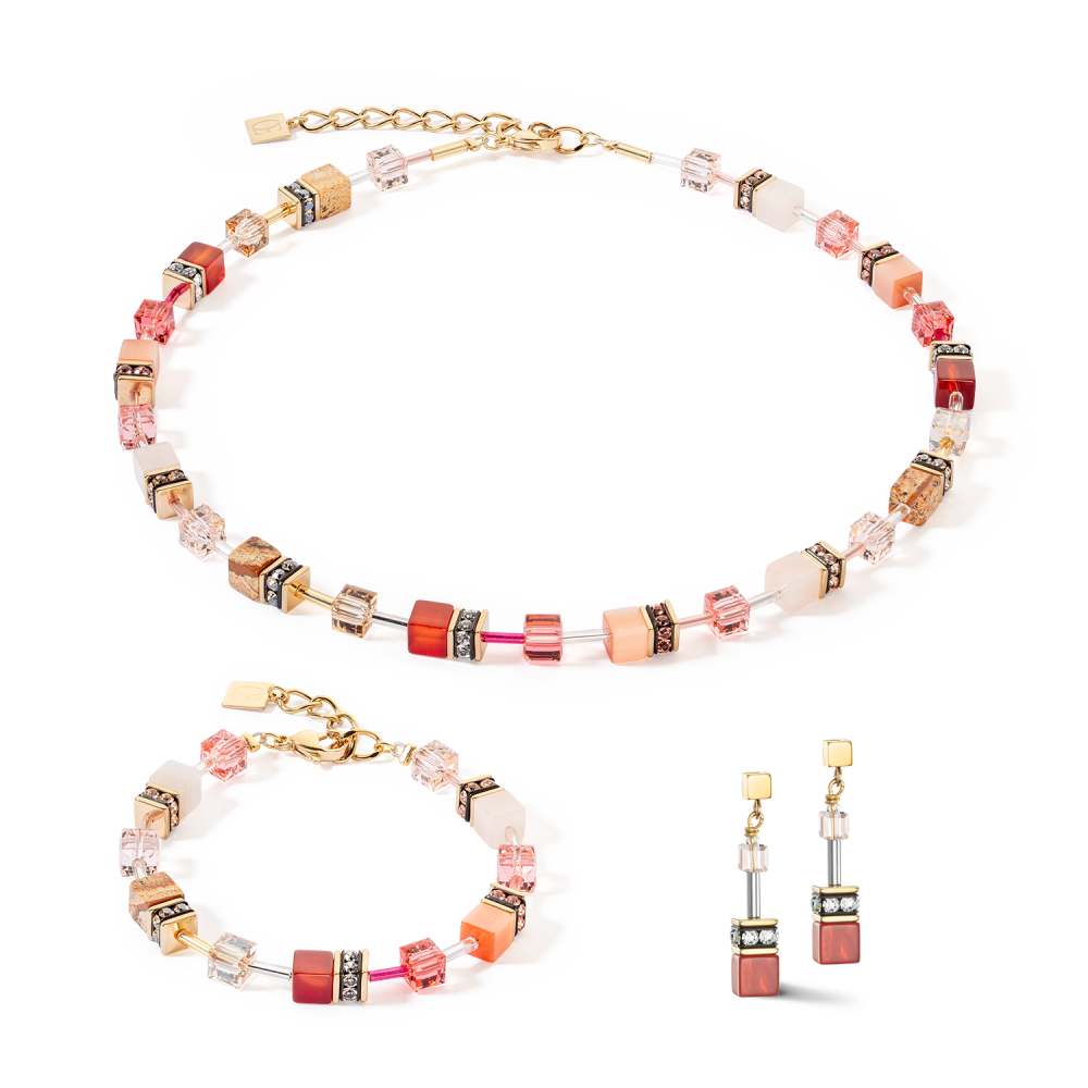 coeur-de-lion-geocube-4905-21-0310-vierkante-oorhangers-goudkleurig-met-carneool-en-kristal