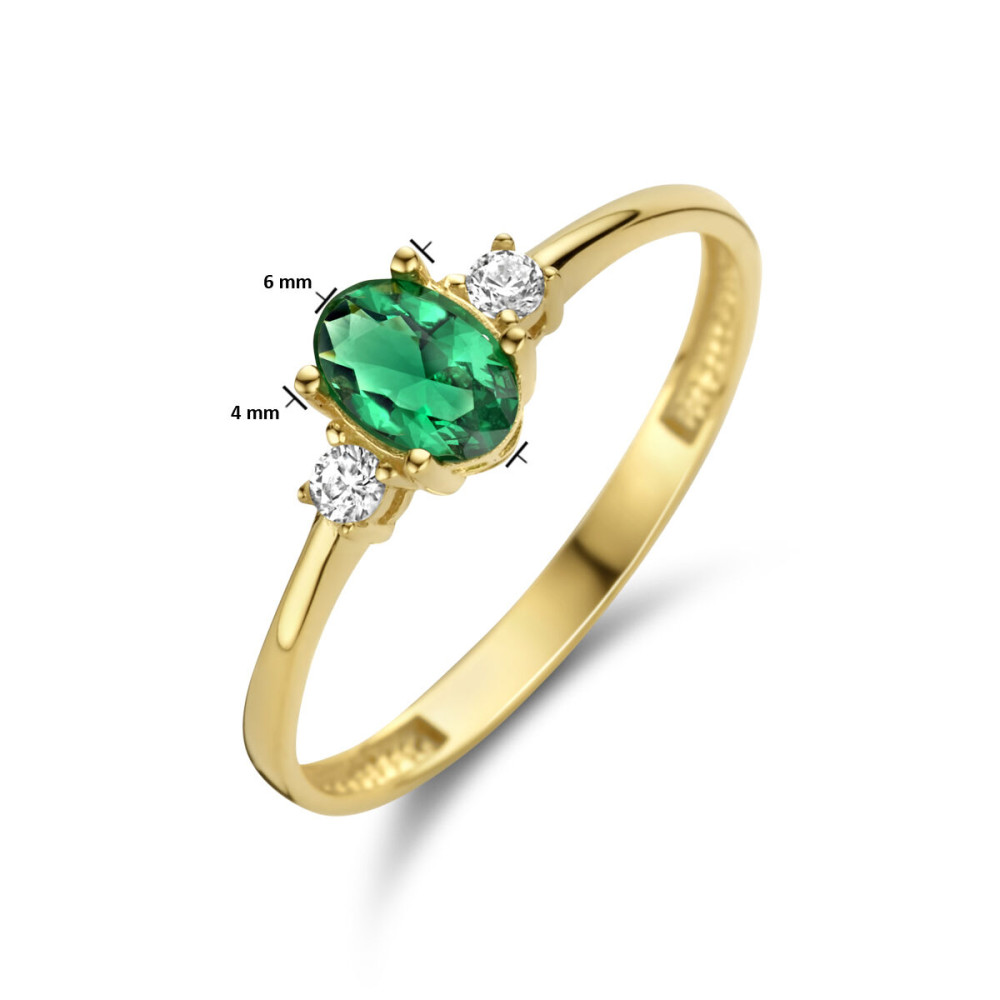 14-karaat-gouden-solitair-ring-met-groene-zirkonia-en-zijstenen