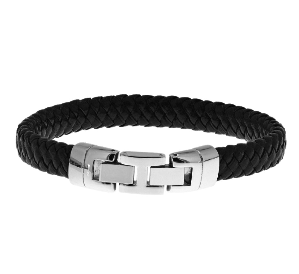 zwarte-leren-schakelarmband-met-gevlochten-structuur-en-zilverkleurige-accenten