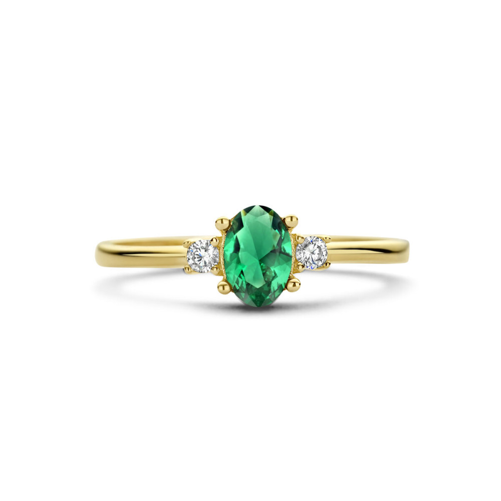 14-karaat-gouden-solitair-ring-met-groene-zirkonia-en-zijstenen