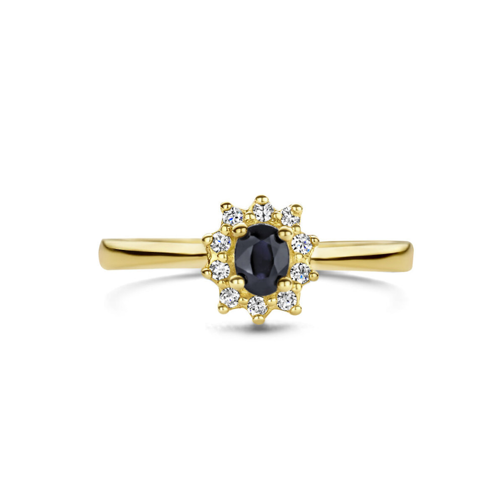 ronde-entourage-halo-ring-van-14-karaat-goud-met-ovale-blauwe-saffier-en-zirkonia-stenen