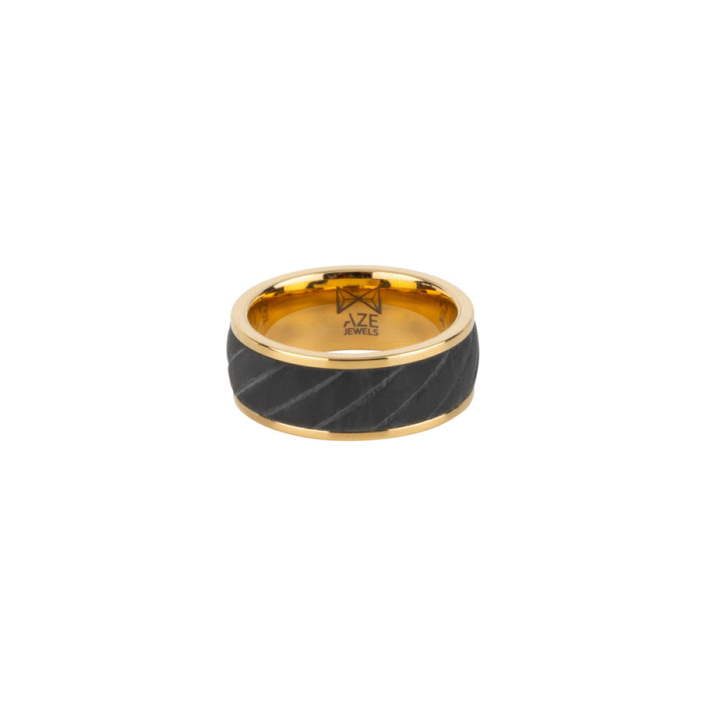 aze-jewels-ferro-az-rg005-c-herenring-staal-zwart-goudkleurig-diagonaal-patroon-8-mm-breedte