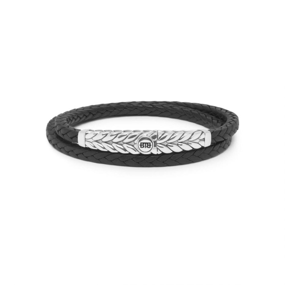 buddha-to-buddha-131-barbara-zwarte-leren-slavenarmband-met-gevlochten-patroon-en-zilverkleurige-elementen