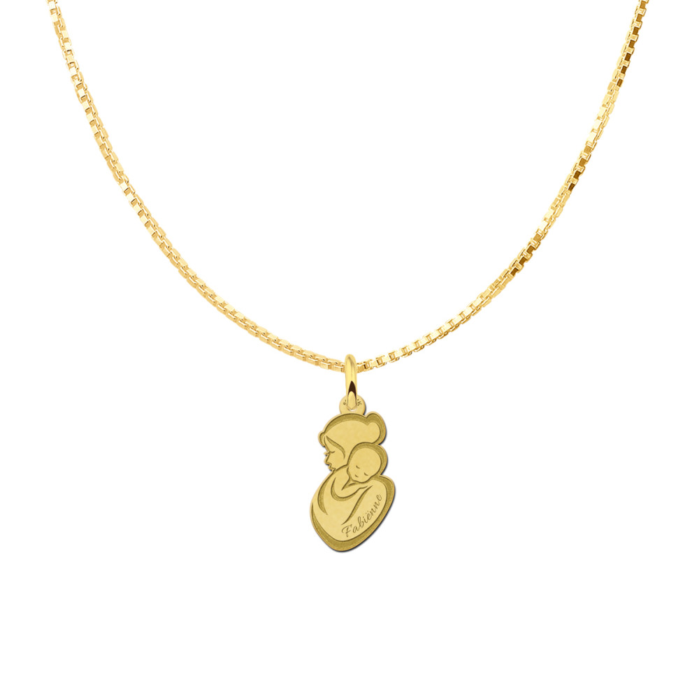 gouden-graveerhanger-met-moeder-en-kind-silhouet-10-mm-breed-hoogte-16-mm