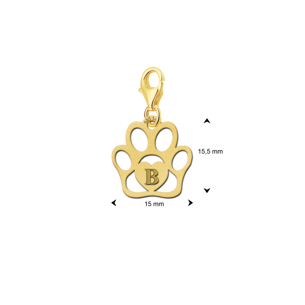 gouden-hondenpoot-bedel-met-gegraveerde-letter-15-mm-breed-hoogte-15-5-mm