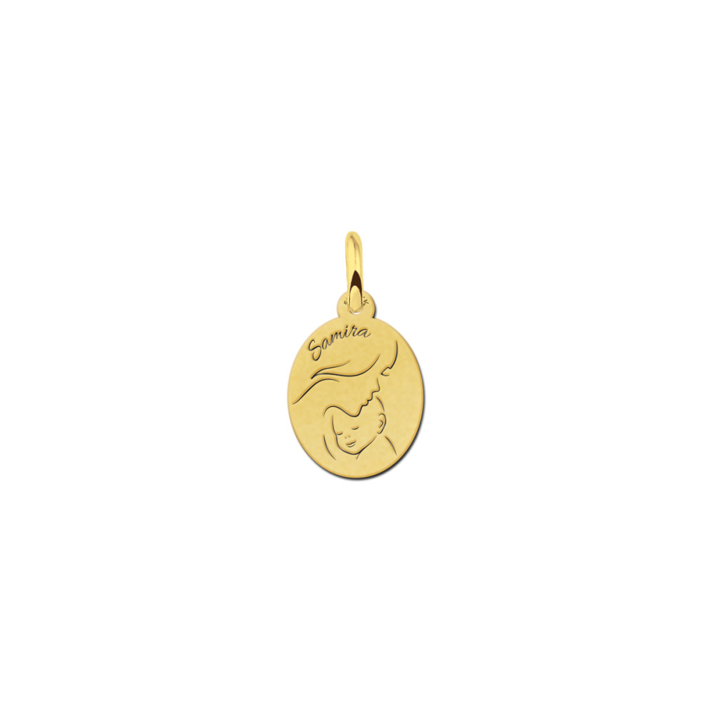 gouden-naam-hanger-met-silhouet-van-moeder-en-kind-11-mm-breed-hoogte-13-mm