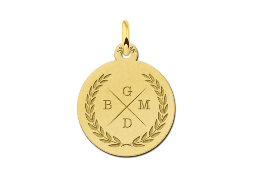 names4ever-14-karaat-gouden-ronde-hanger-met-krans-en-4-initialen-diameter-15-mm