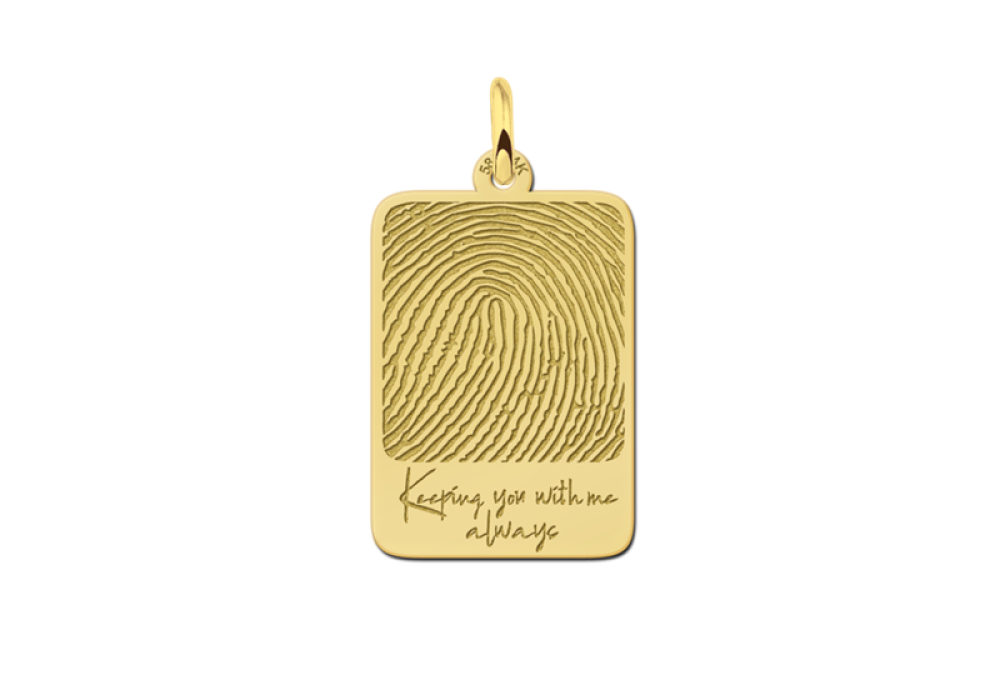 names4ever-rechthoekig-gouden-hanger-met-vingerafdruk-en-eigen-tekst-hoogte-16-mm