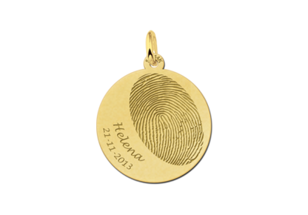 names4ever-ronde-14-karaat-gouden-vingerafdruk-hanger-met-naam-en-datum-diameter-20-mm