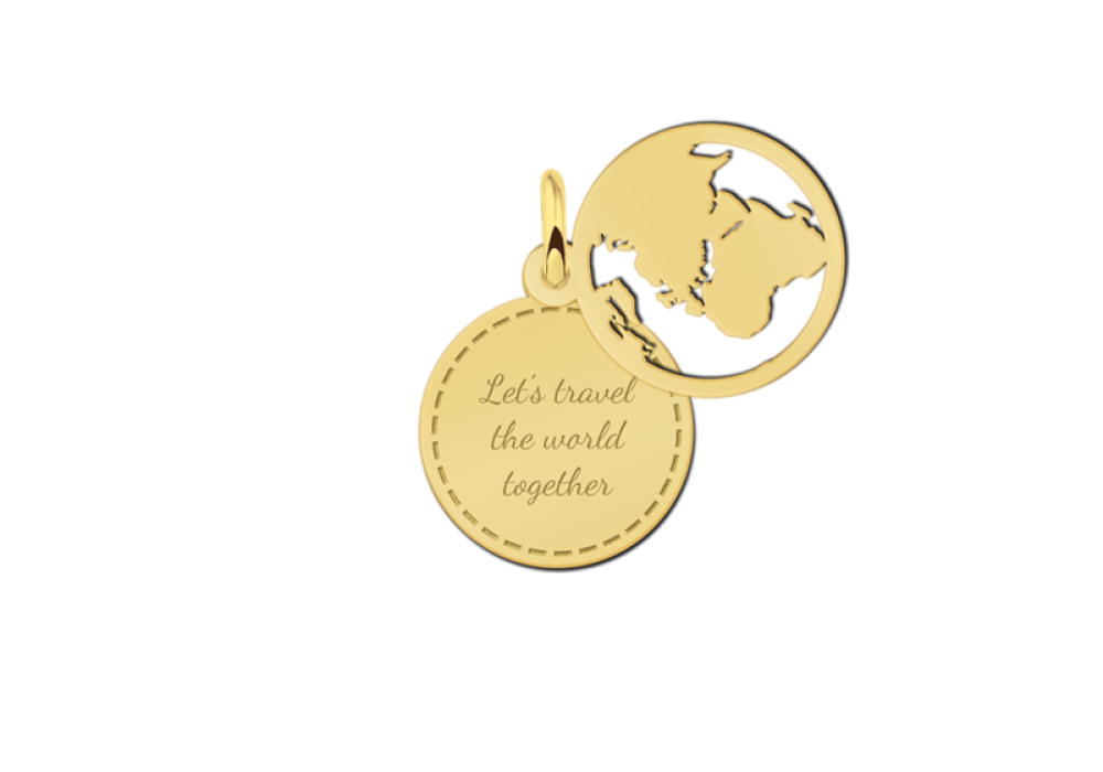names4ever-ronde-hangers-van-goud-met-tekst-en-wereldkaart-diameter-15-mm