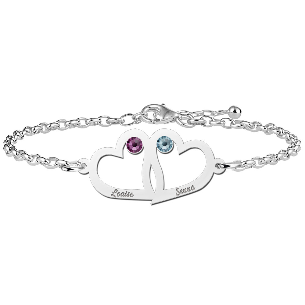 names4ever-mj016401-zilveren-armband-met-ineengestrengelde-harten-en-geboortestenen-gepersonaliseerd-met-gravure-optie