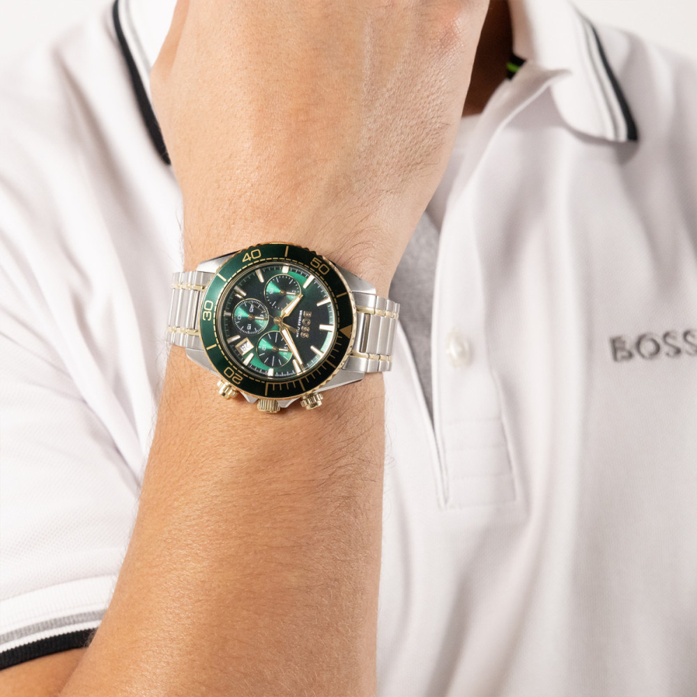 boss-sealiner-hb1514325-herenhorloge-bicolor-kast-groene-wijzerplaat-o-44-mm