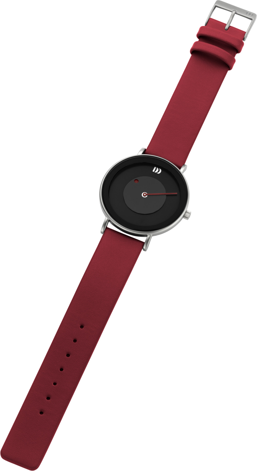 danish-design-mane-red-iq24q1260-dameshorloge-staal-leder-zilverleurig-zwart-rood-39-mm