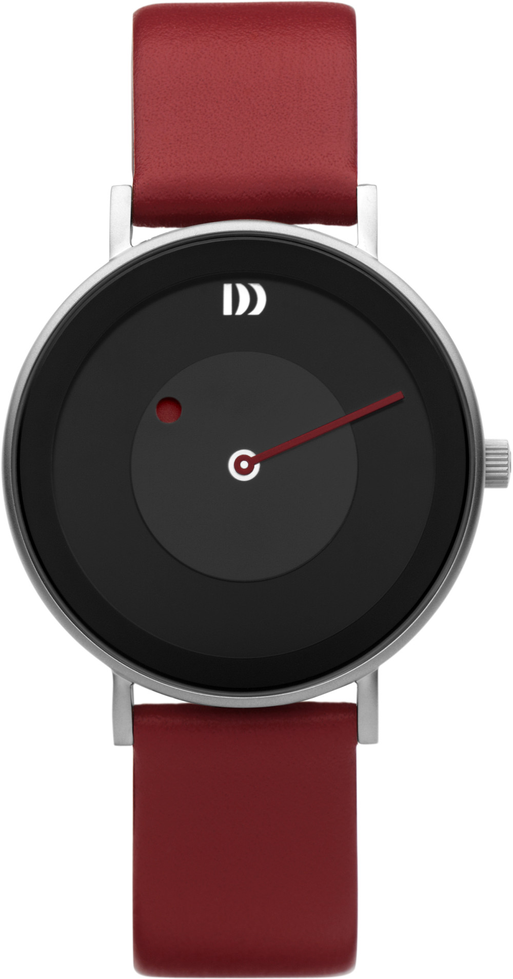 danish-design-mane-red-iq24q1260-dameshorloge-staal-leder-zilverleurig-zwart-rood-39-mm