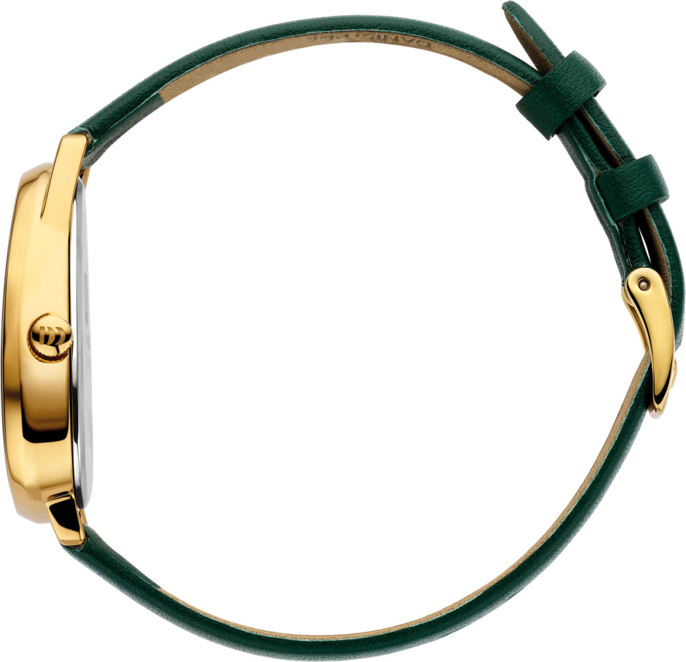 danish-design-frihed-fjordsten-iv32q1306-groen-dames-horloge-goudkleurige-kast-en-leren-band