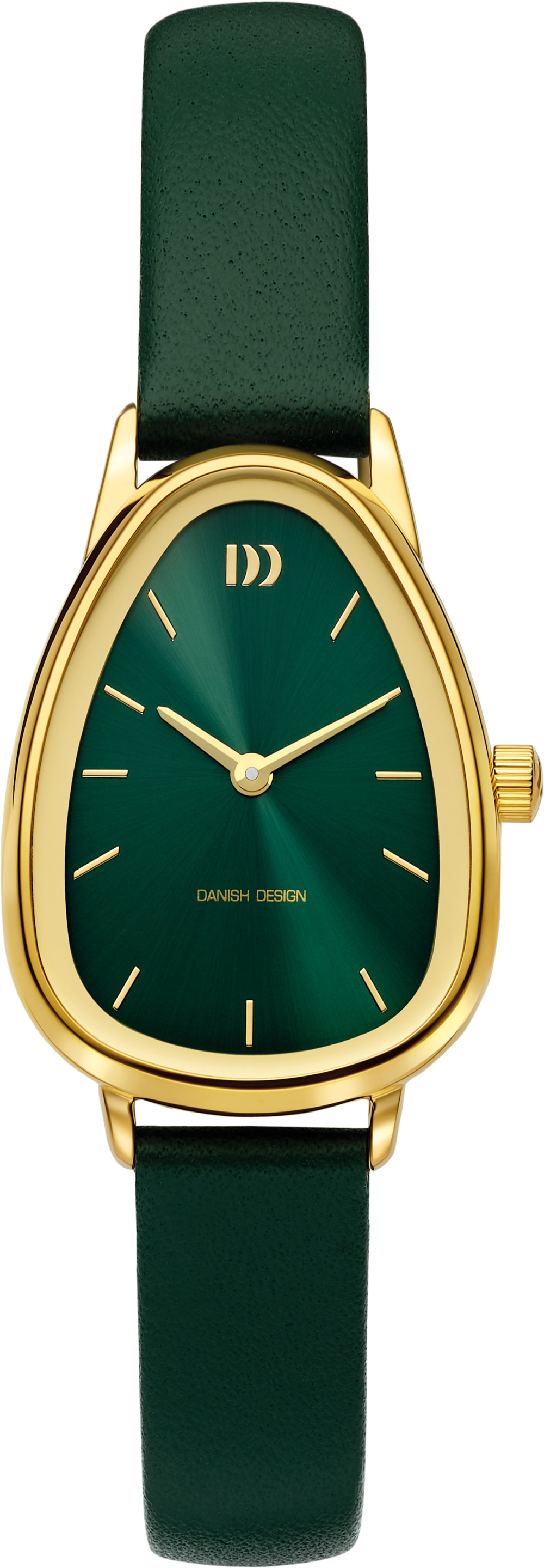 danish-design-frihed-fjordsten-iv32q1306-groen-dames-horloge-goudkleurige-kast-en-leren-band