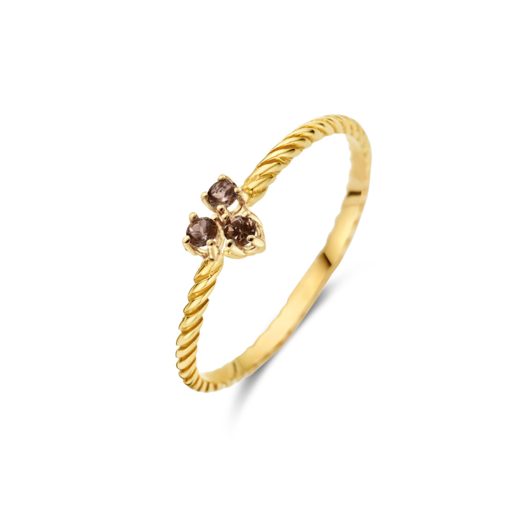 jackie-gold-jkr24-019-bruine-rookkwarts-ring-van-14-karaat-goud-gedraaid