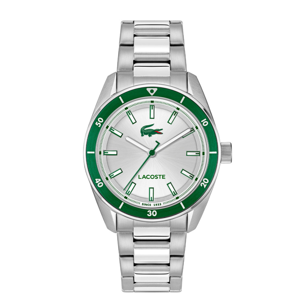 lacoste-boston-lc2011487-herenhorloge-zilverkleurig-staal-groene-bezel-39-mm