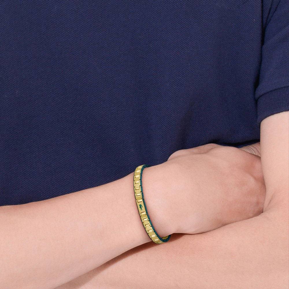 lacoste-metropole-edge-lcj2040587-schakelarmband-goudkleurig-groen-heren-9-mm-breedte-lengte-19-cm