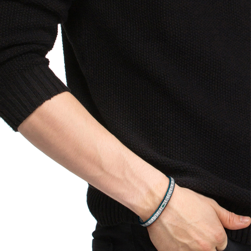 lacoste-metropole-edge-lcj2040590-herenarmband-zilverkleurig-staal-groen-schakels-9-mm-breedte-lengte-19-cm