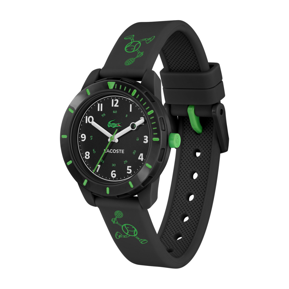 lacoste-mini-tennis-lc2030061-kinderhorloge-zwart-tennis-figuurtje-groen-witte-cijfers-32-mm