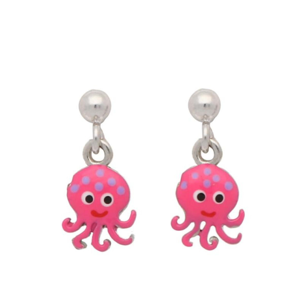 lapetra-lpoh0093-roze-octopus-oorhangers-voor-kinderen-zilver-en-emaille-5-mm-breed