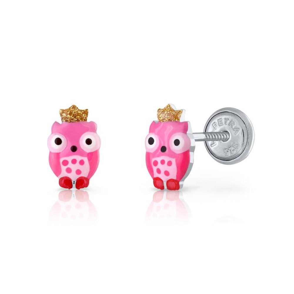 lapetra-lpos0086-roze-uil-oorknopjes-emaille-zilver-voor-kinderen-4-mm-breed-x-9-mm-hoog