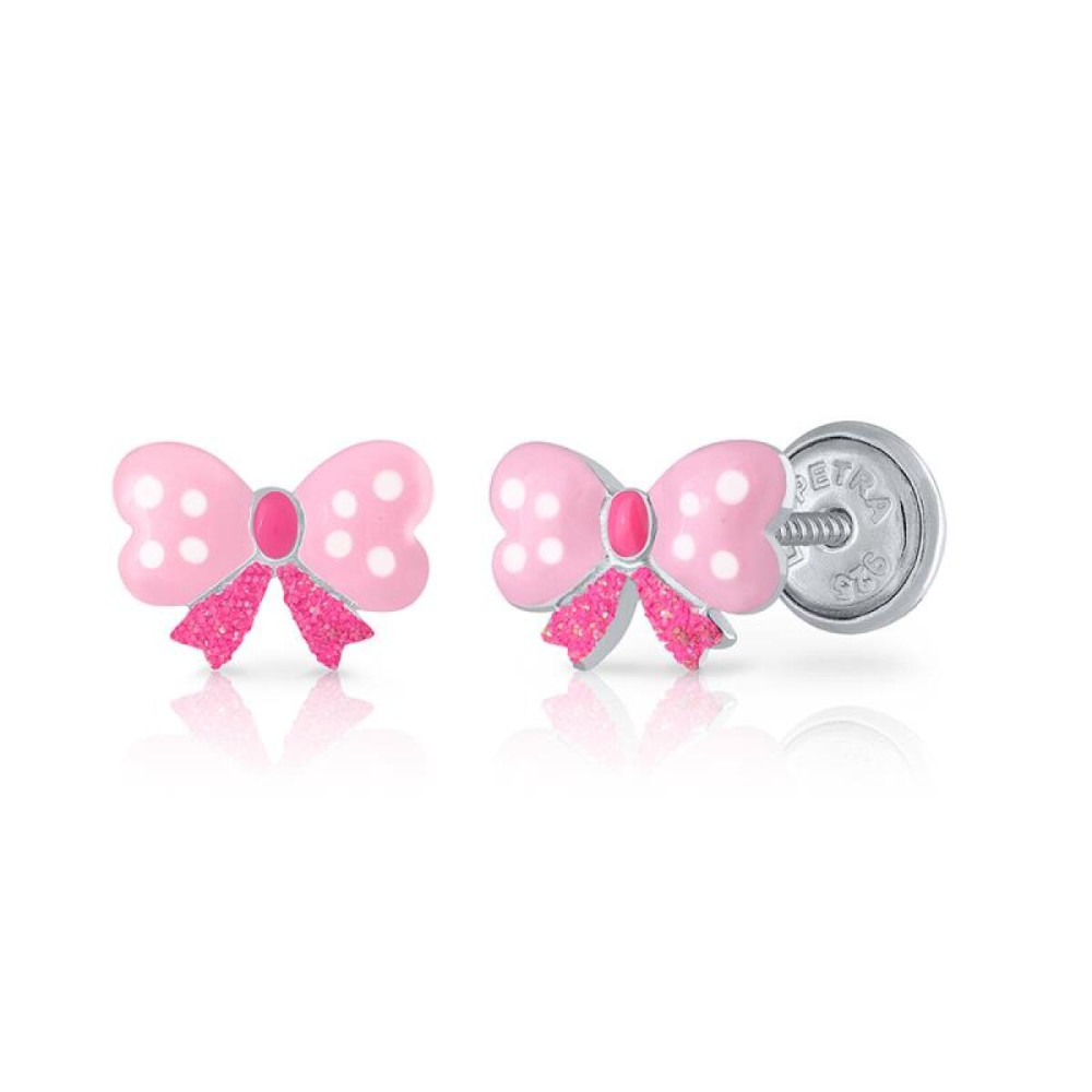 lapetra-lpos0121-roze-strik-kinderoorknopjes-925-zilver-en-emaille-8-mm-breed-x-5-mm-hoog