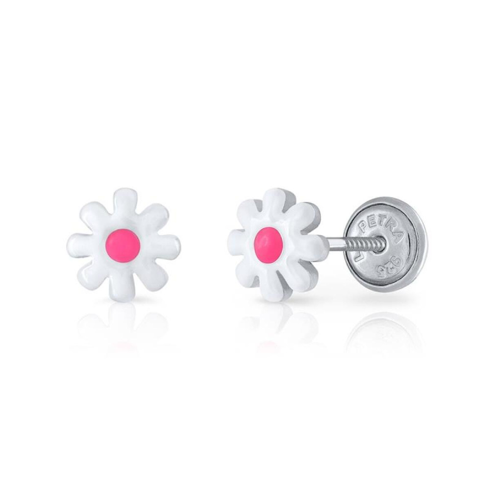 lapetra-lpos0130-kinderoorbellen-bloemen-zilver-en-roze-emaille-5-mm-breed-x-5-mm-hoog