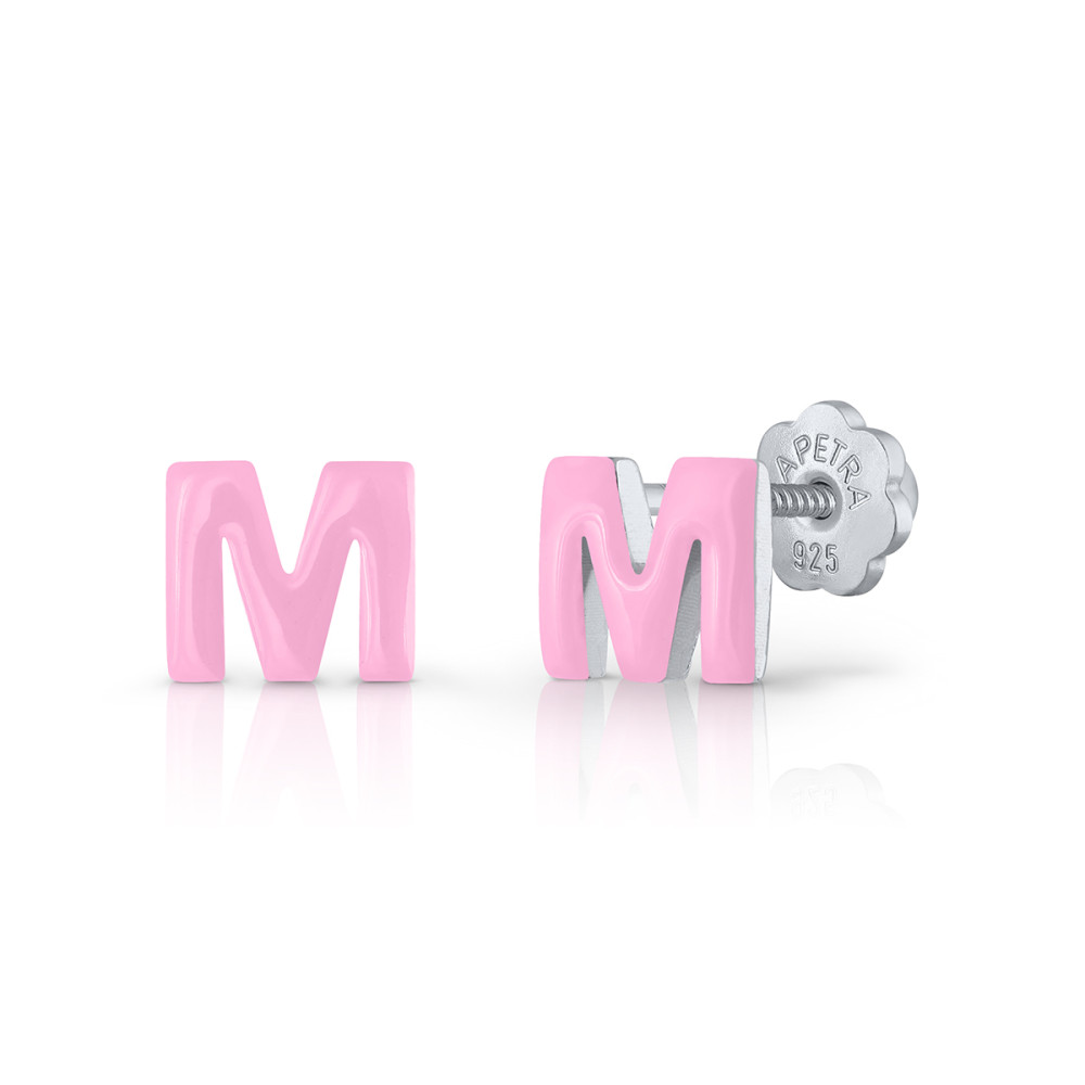 lapetra-lposlr-m-roze-letter-m-kinderoorknopjes-zilver-en-emaille-6-mm-breed-x-6-mm-hoog