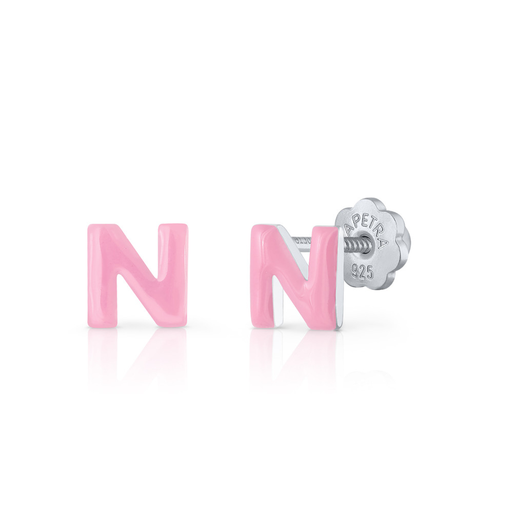 lapetra-lposlr-n-roze-letter-n-kinderoorknopjes-zilver-en-emaille-6-mm-breed-x-6-mm-hoog