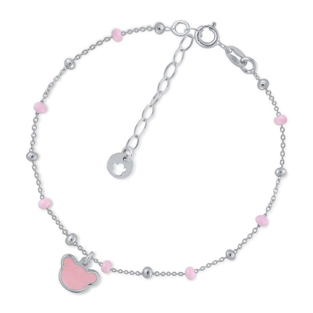 lapetra-lppa0030-roze-beer-armband-van-zilver-voor-kinderen-lengte-15-18-cm