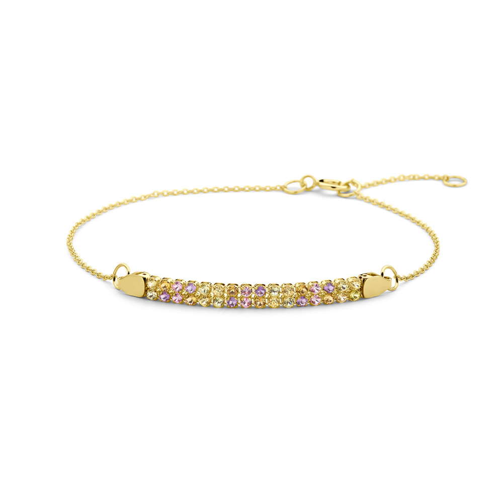14-karaat-gouden-armband-met-staafhanger-en-amethist-citrien-peridoot-en-saffier