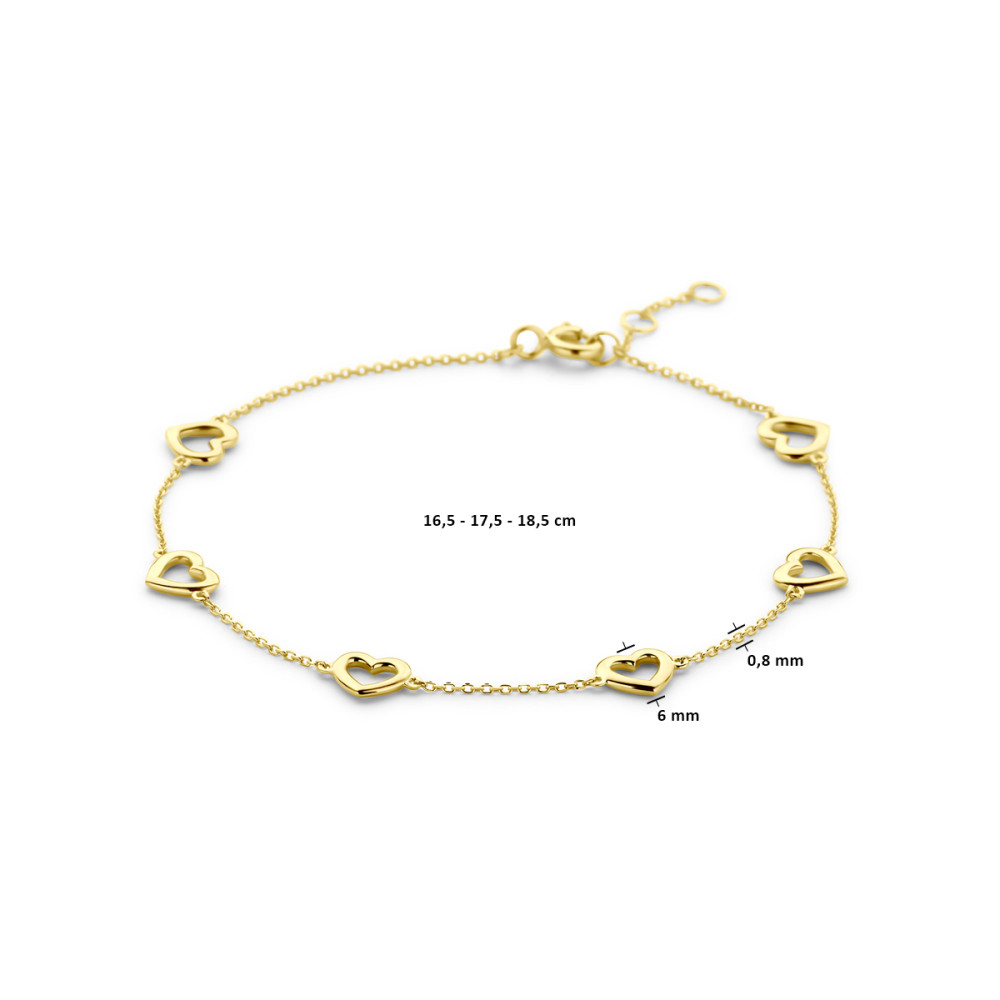 14-karaat-gouden-armband-met-zes-opengewerkte-hartjes-lengte-16-5-cm-17-5-cm-18-5-cm