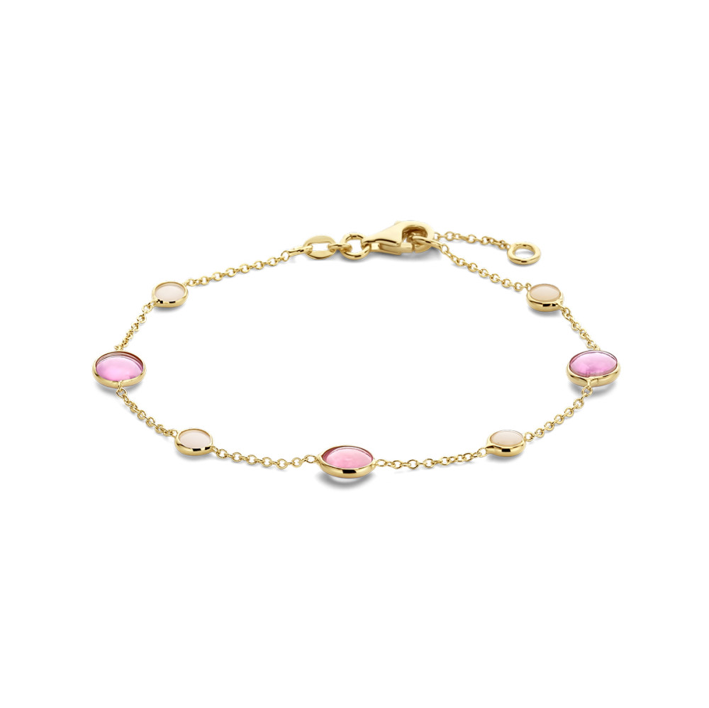 14-karaat-gouden-edelsteen-schakelarmband-met-roze-robijn-en-opaal-edelsteen-lengte-17-19-cm