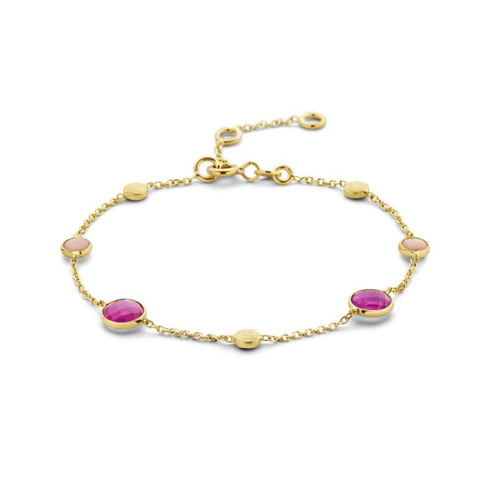 14-karaat-gouden-edelsteen-schakelarmband-met-roze-robijn-en-opaal-lengte-16-cm-17-5-cm-19-cm