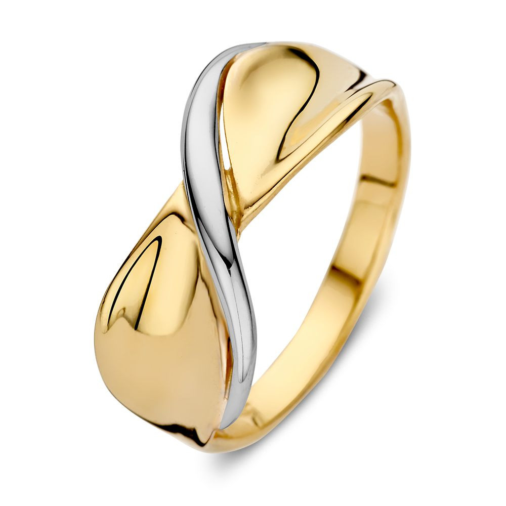 14-karaat-gouden-en-witgouden-ring-van-8-5-mm-breed-met-een-twist