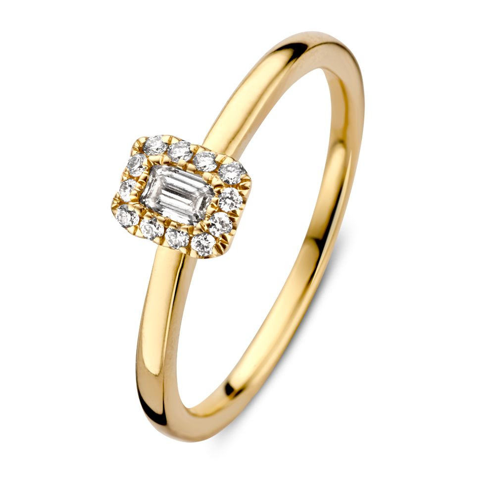 14-karaat-gouden-entourage-ring-met-0-24-crt-baguette-en-briljant-geslepen-diamanten